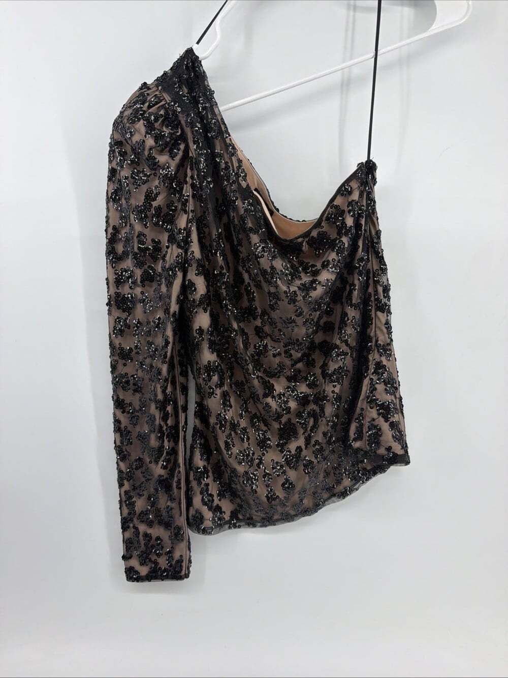 Express Women's Black Sequin One Shoulder Half Sleeve Top Sz S NWT